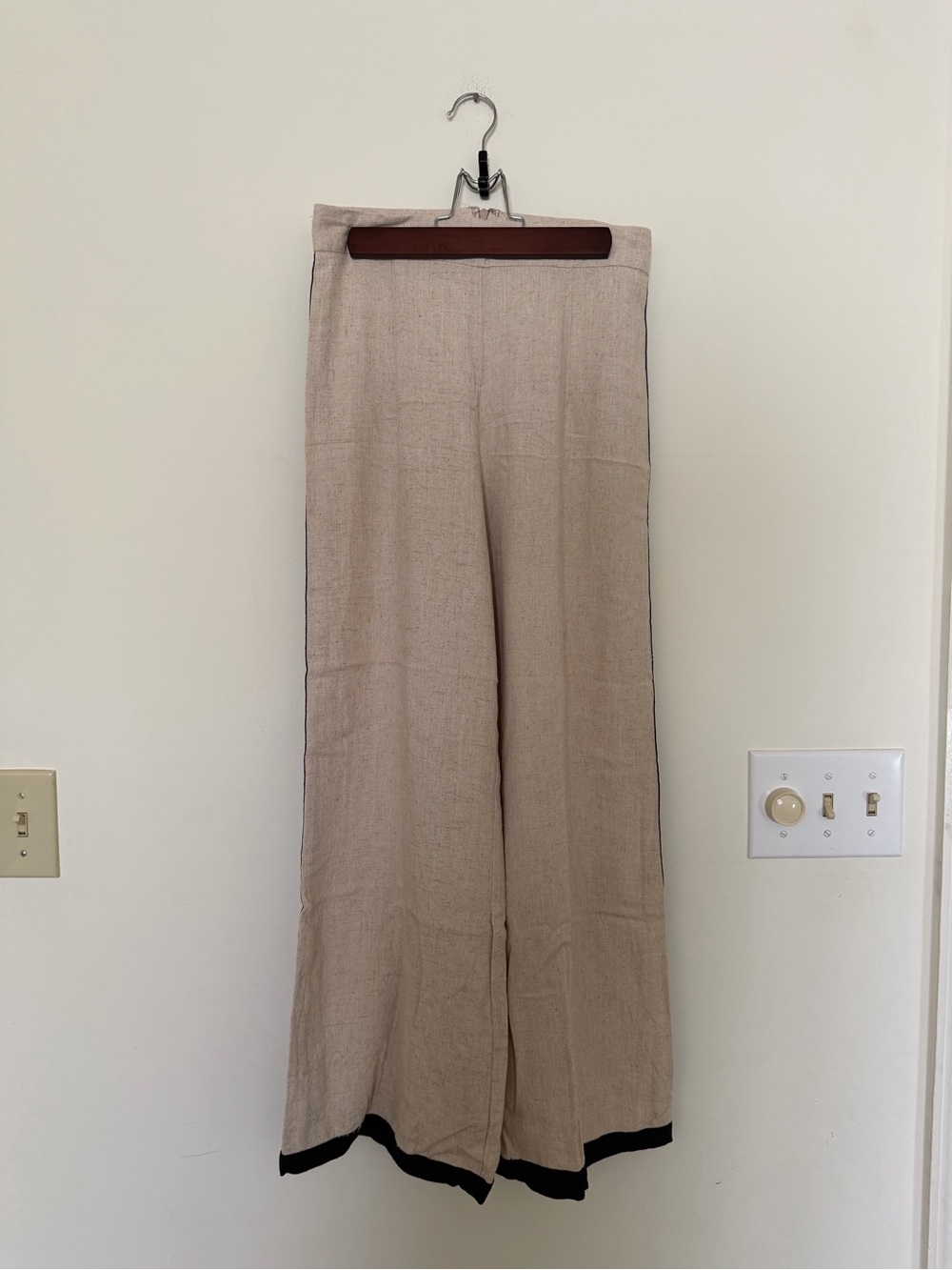 Petal & Pup Beige Wide-Leg Pants with Black Trim
